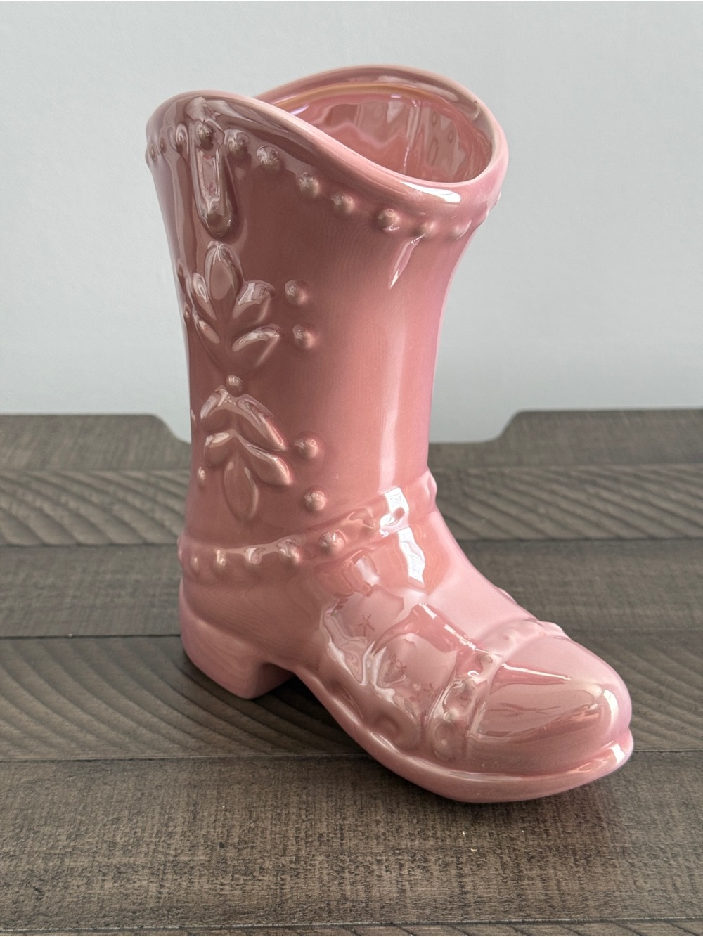 Pink Iridescent Embossed Cowgirl Boot Candle Holder by Jessica Simpson